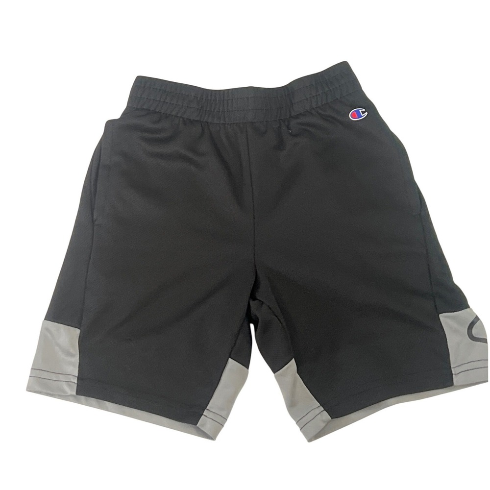 Champion Kids Black Gray Sporty Shorts Athletic Boys 7 Comfort Elastic Waist - Picture 1 of 5